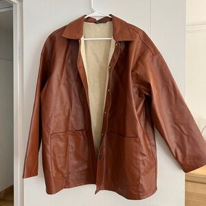 Shein Brown Faux Leather Shacket Jacket Staple‎ Cute Fall Fashion